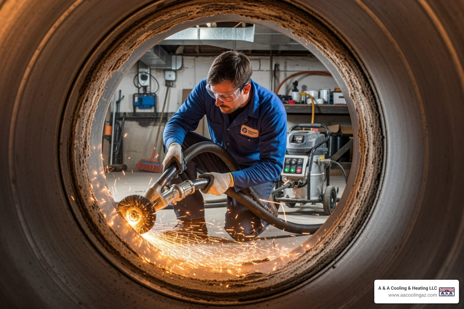 A technician using a high-powered vacuum and brush system to clean air ducts - air duct cleaning mesa A technician using a high-powered vacuum and brush system to clean air ducts - air duct cleaning mesa