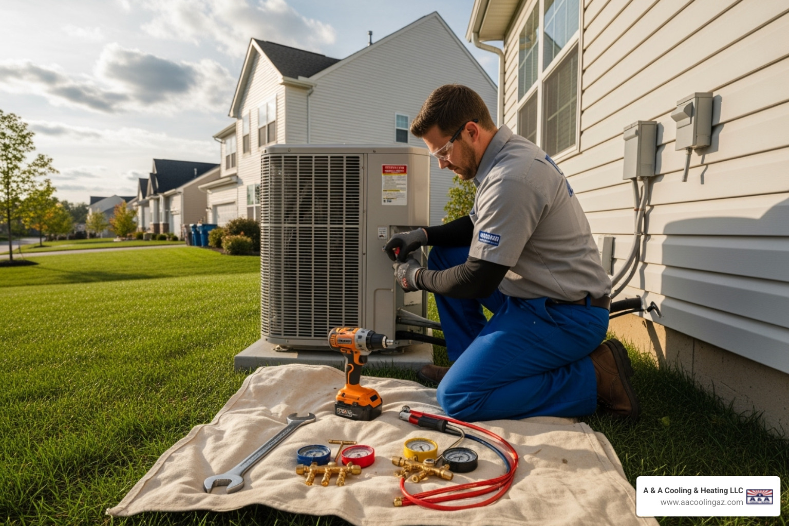 Professional HVAC technician installing a new AC unit - AC unit replacement