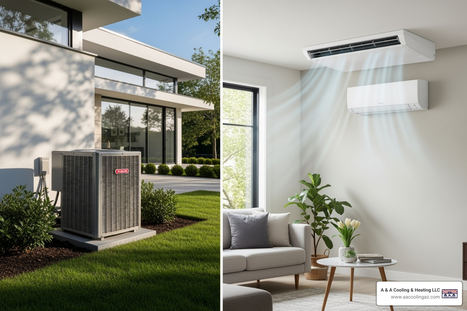 Different types of modern AC units (central, ductless) - AC unit replacement