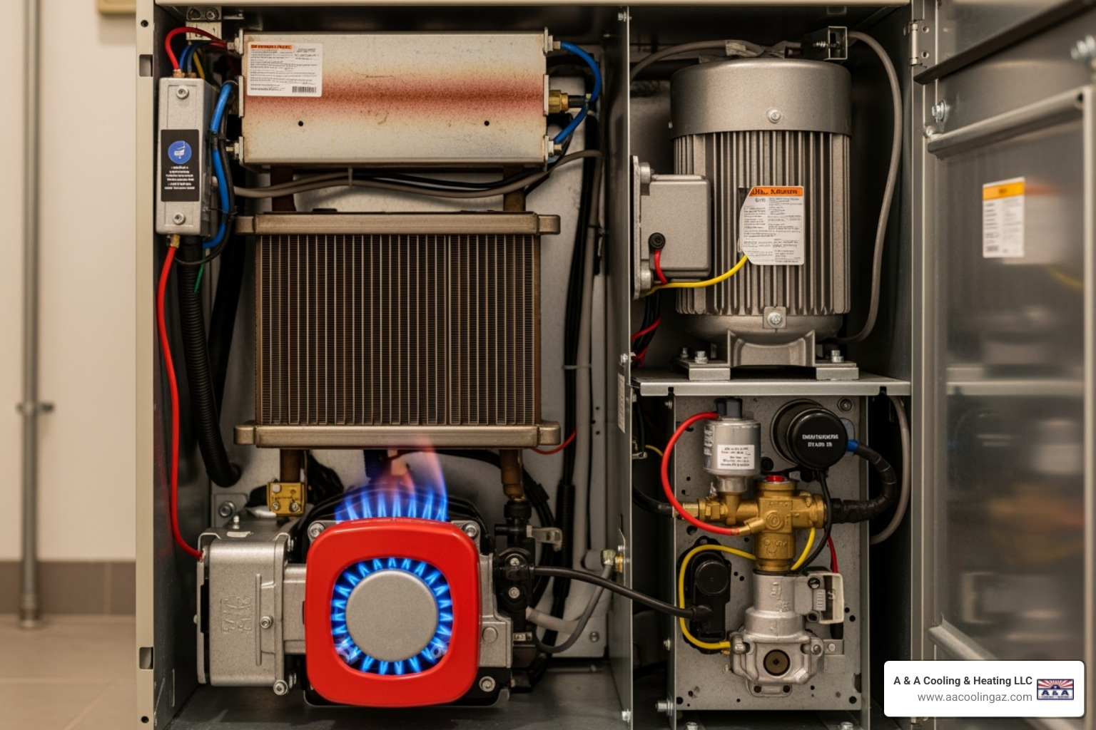of an open furnace showing internal components - Emergency heating service of an open furnace showing internal components - Emergency heating service