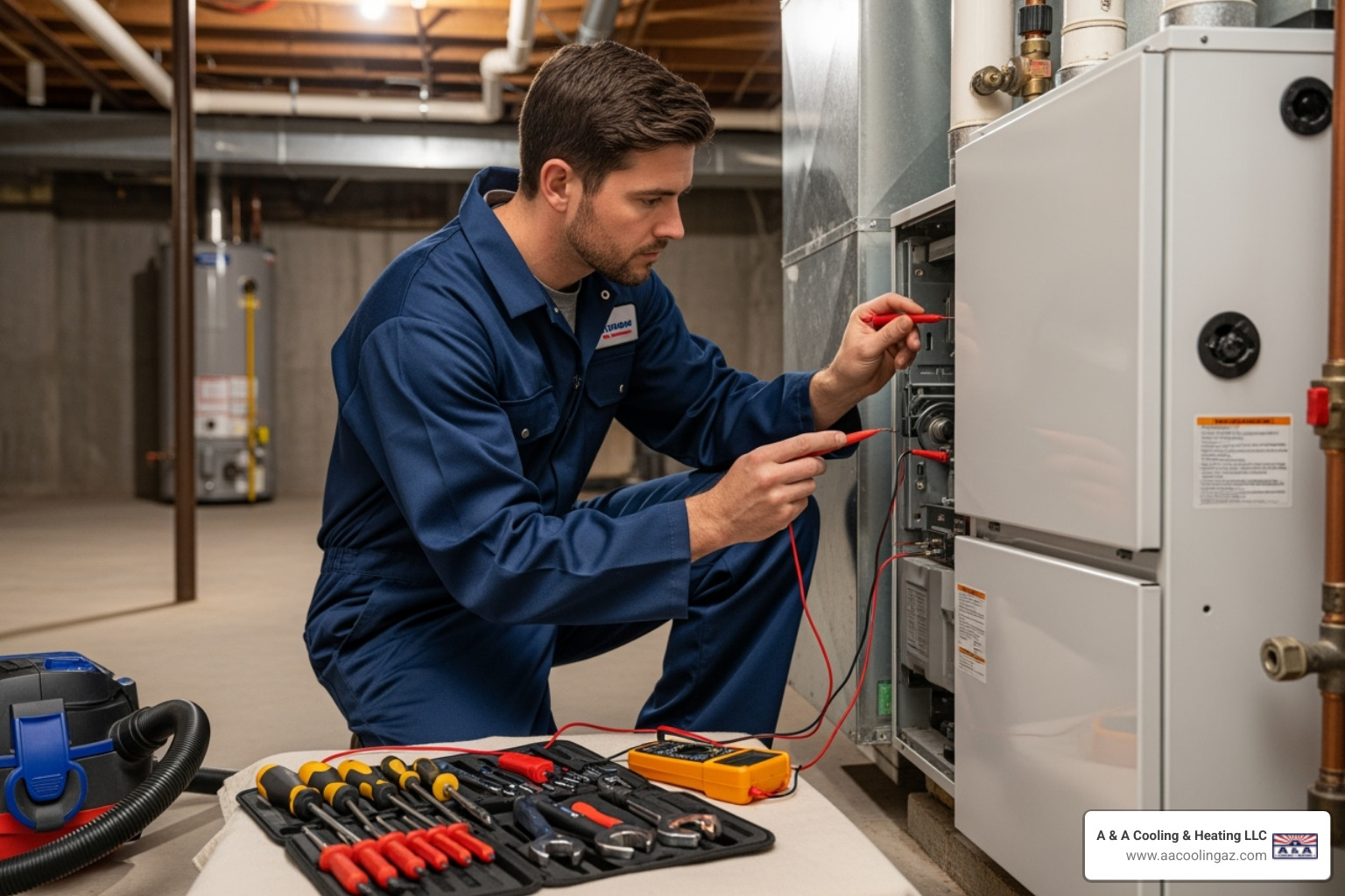 technician performing furnace tune-up - affordable furnace repair mesa technician performing furnace tune-up - affordable furnace repair mesa