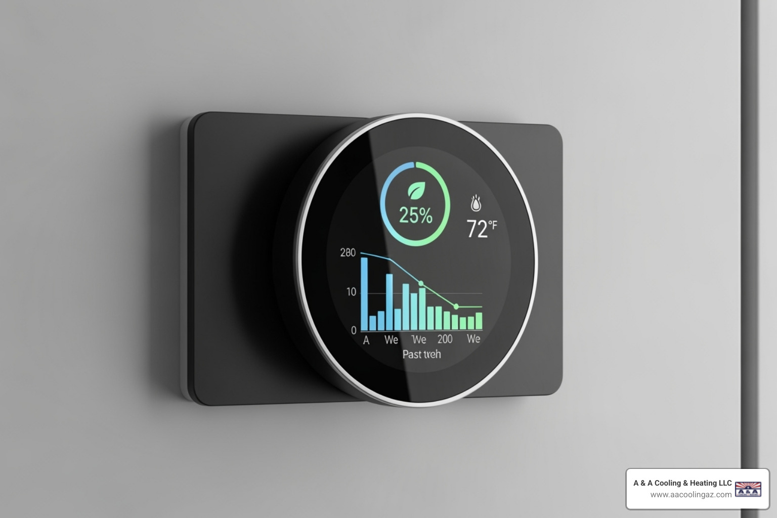 Modern smart thermostat displaying energy savings - commercial heat pump installation