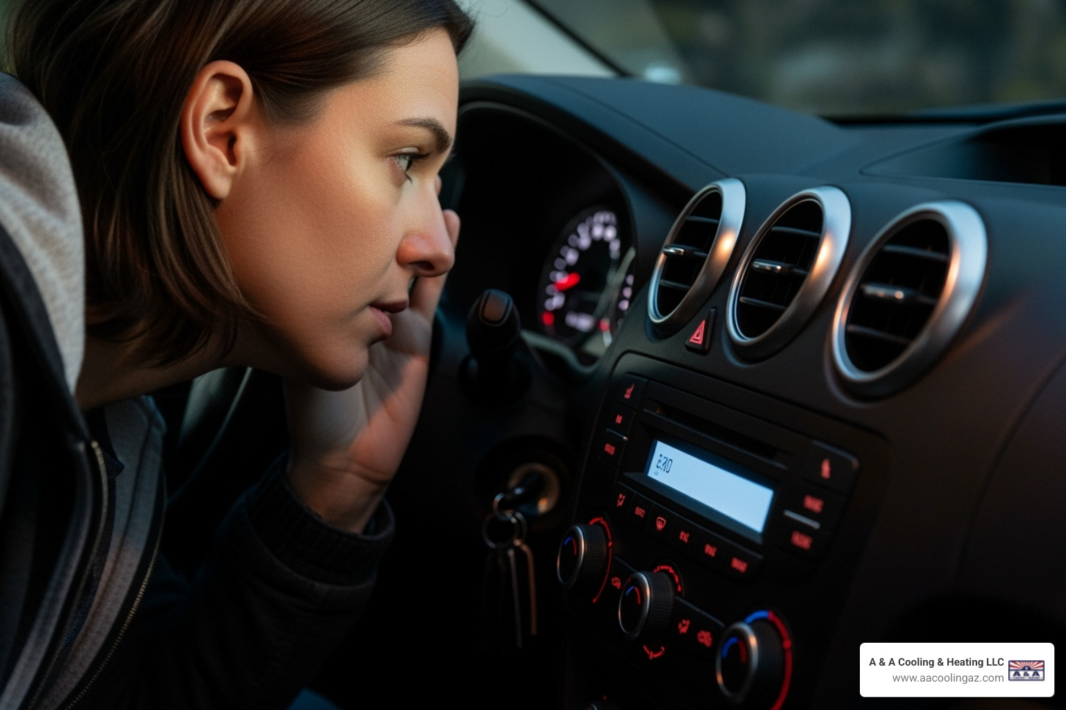 Person listening to car's dashboard vents - Blower motor replacement