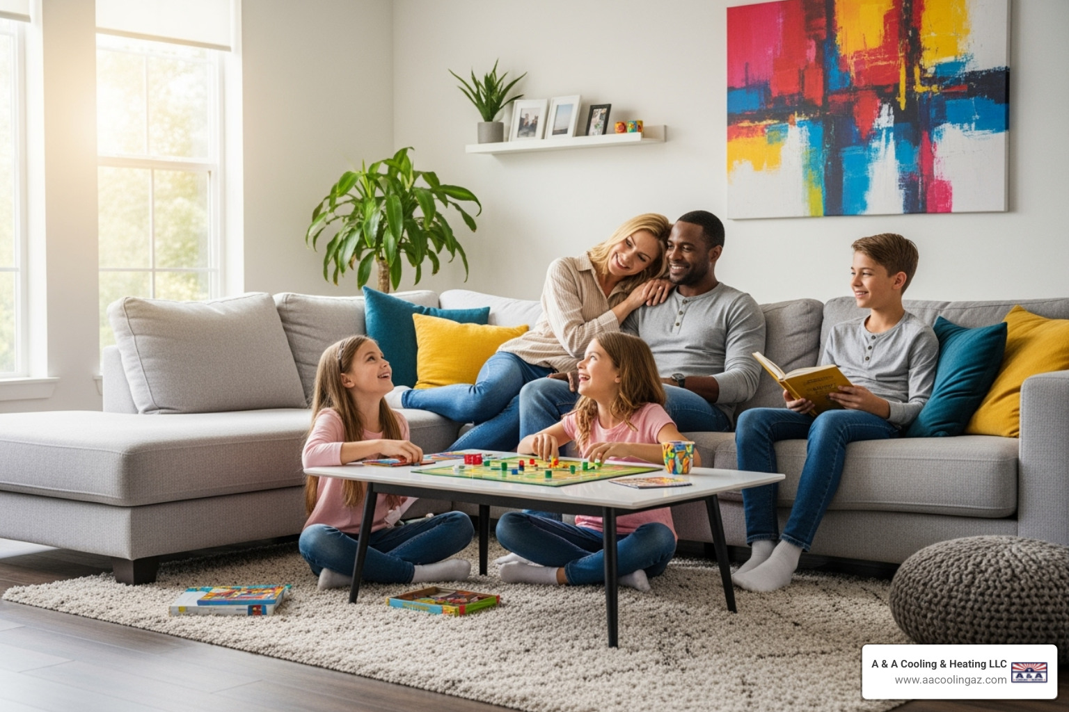 happy family enjoying their comfortable home - heat pump installation financing