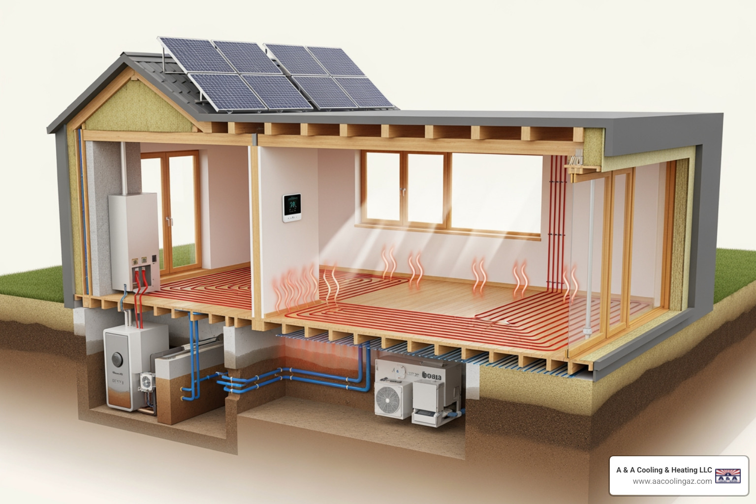 side-by-side of a heat pump outdoor unit and a modern furnace - Energy efficient heating