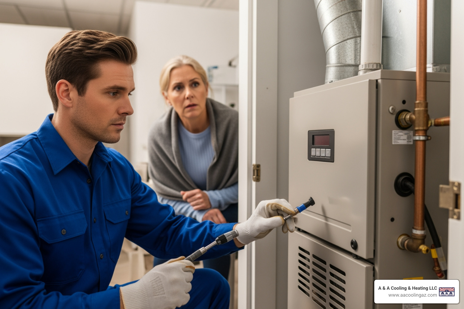 Infographic showing the top 5 signs you need a new heater: system over 15 years old, frequent costly repairs, rising energy bills, strange noises or odors, and inconsistent room temperatures - Heater installation Mesa AZ