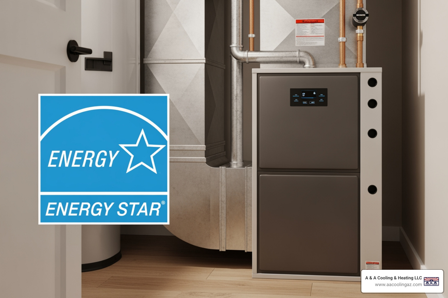 ENERGY STAR logo next to a modern heater - Heater installation Mesa AZ