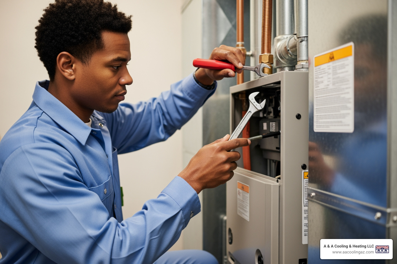 professional technician installing furnace - Heating installation Apache Junction