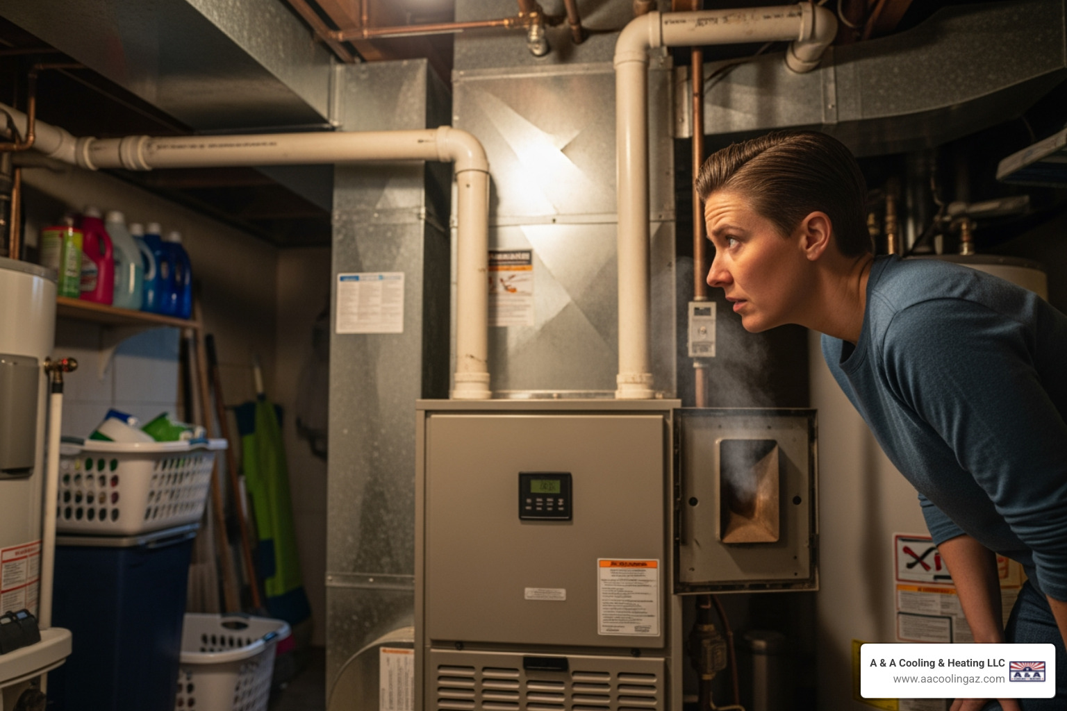 Infographic showing the top 5 warning signs your furnace needs repair: 1. Unusual noises like banging or screeching, 2. Insufficient heat or cold air from vents, 3. Frequent on-off cycling, 4. Sudden spike in energy bills, 5. Strange odors or poor air quality - furnace repair queen creek az Infographic showing the top 5 warning signs your furnace needs repair: 1. Unusual noises like banging or screeching, 2. Insufficient heat or cold air from vents, 3. Frequent on-off cycling, 4. Sudden spike in energy bills, 5. Strange odors or poor air quality - furnace repair queen creek az