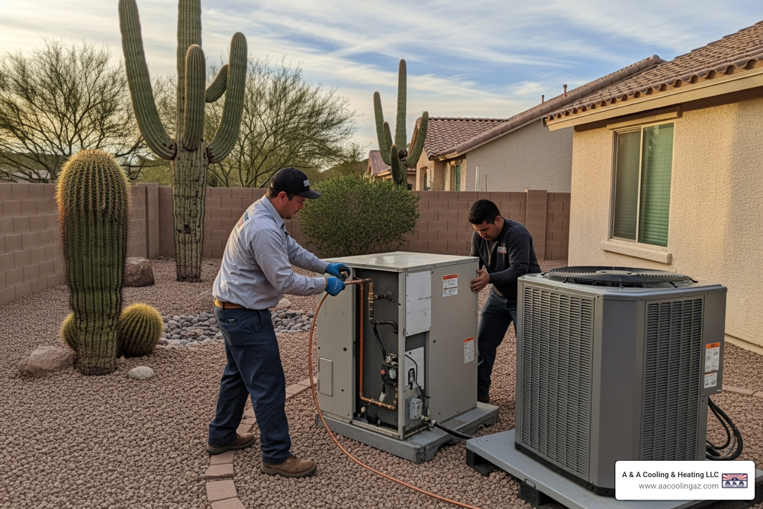 infographic showing how a heat pump provides both heating and cooling by transferring heat between indoor and outdoor air, with labeled components including outdoor unit, indoor unit, refrigerant lines, and reversing valve for seasonal operation - heat pump replacement gilbert az