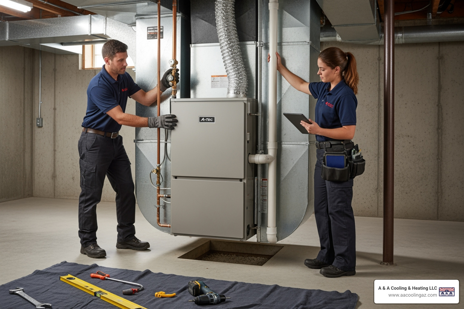 infographic showing five key warning signs that indicate you need a new furnace: age over 15 years, frequent repairs, rising energy bills, strange noises or odors, and inconsistent heating throughout the home - best furnace installation in chandler, az