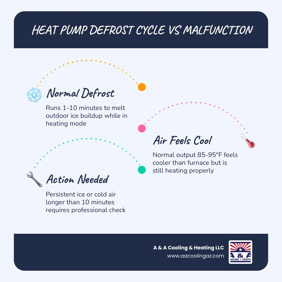 Heat pump defrost cycle vs malfunction causes of cold air infographic infographic