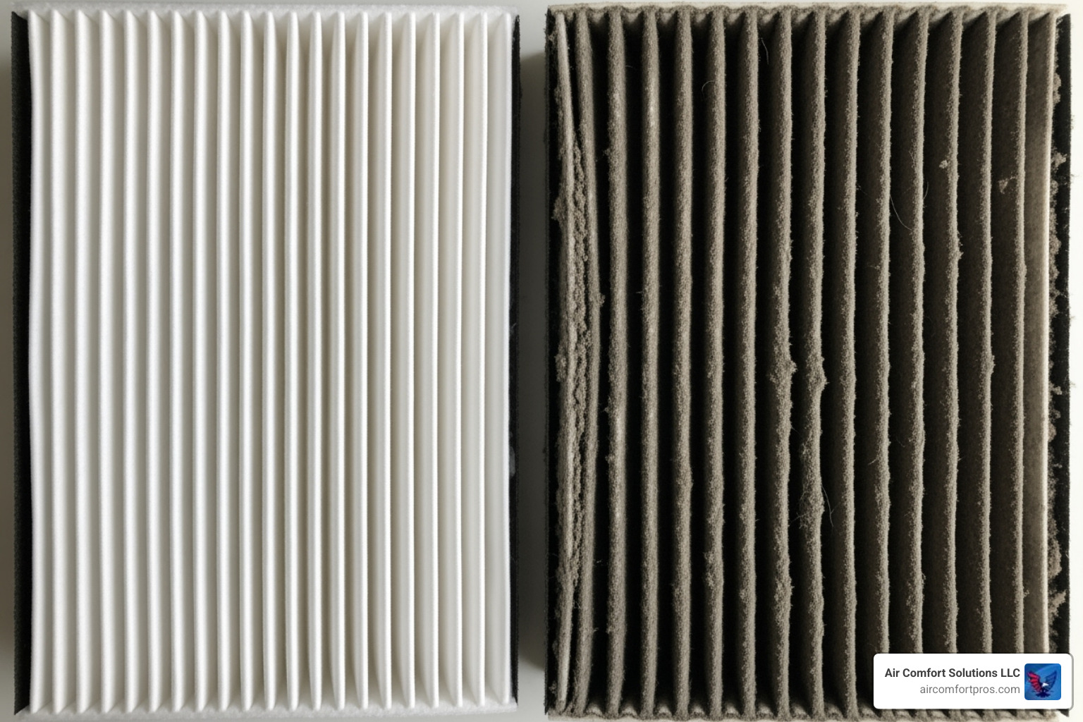 Clean air filter next to a dirty, clogged one - AC blowing hot