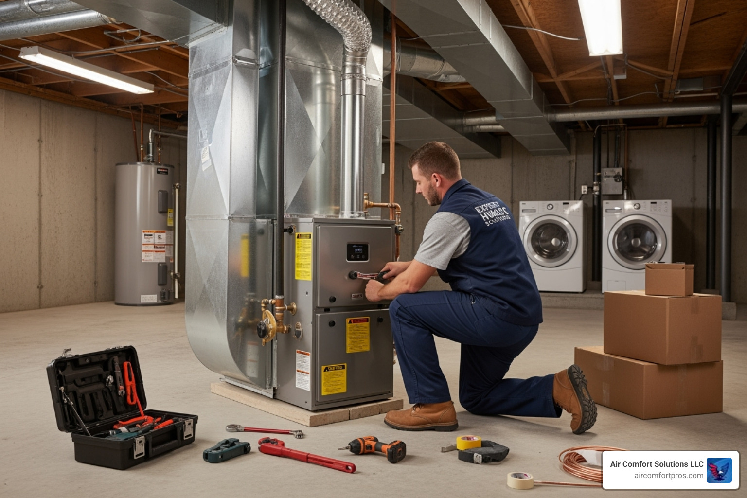 technician installing new furnace - furnace replacement Magnolia