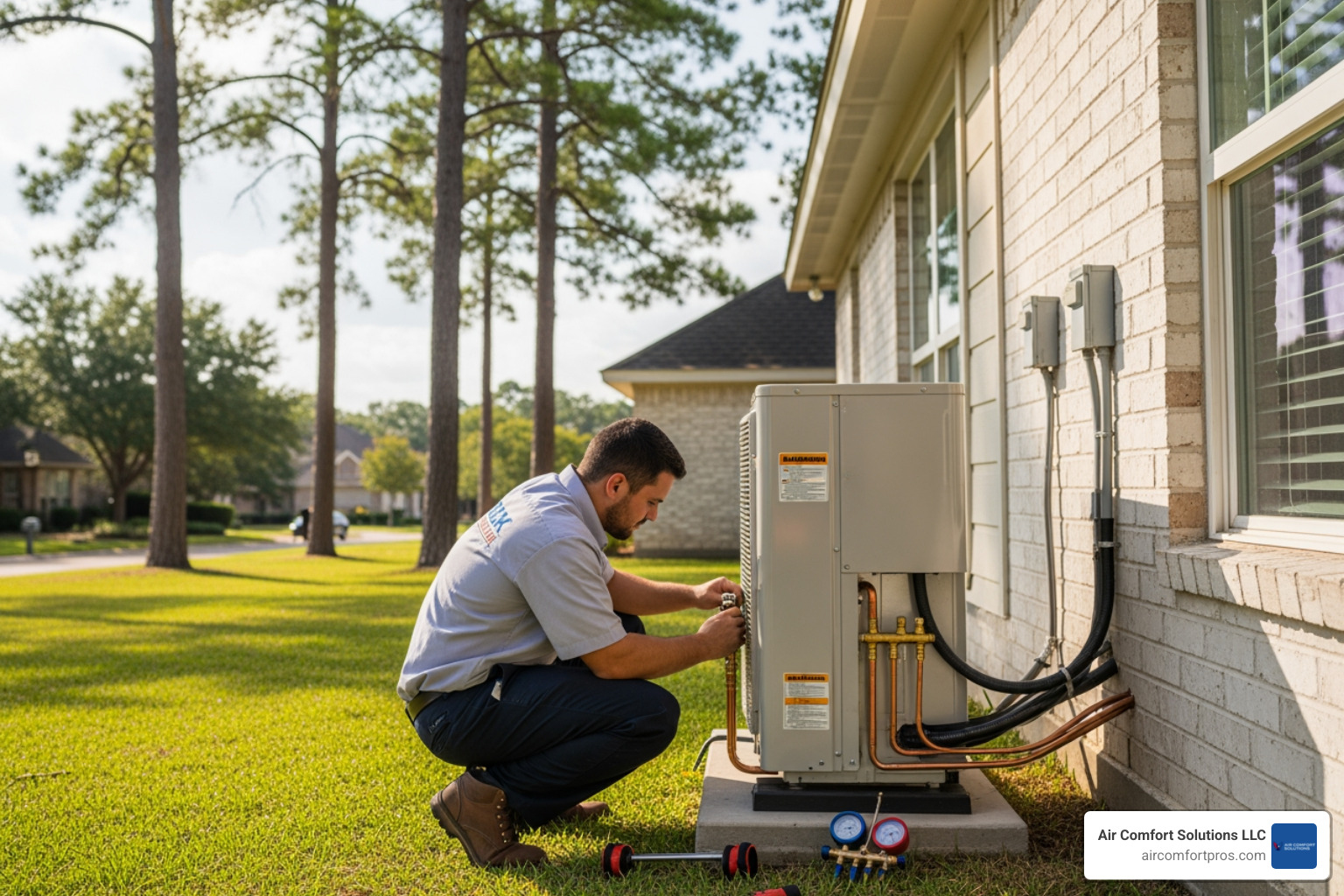 infographic showing heat pump benefits including dual heating and cooling function, average installation timeline of one day, energy efficiency ratings, typical 10-15 year lifespan, and available federal tax credits for qualified systems - heat pump installation near me in pinehurst, tx