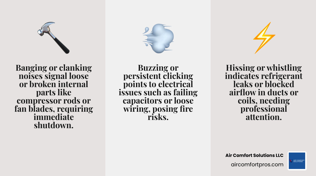 infographic showing common AC noises, their causes, and urgency levels for homeowners - ac making strange noises what they infographic showing common AC noises, their causes, and urgency levels for homeowners - ac making strange noises what they