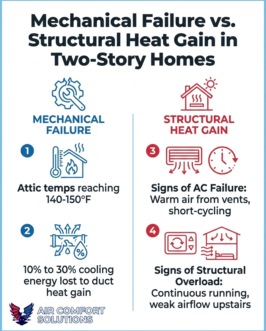 Mechanical Failure vs. Structural Heat Gain in Two-Story Homes