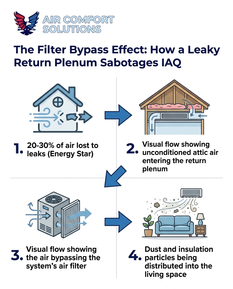 The Filter Bypass Effect: How a Leaky Return Plenum Sabotages IAQ