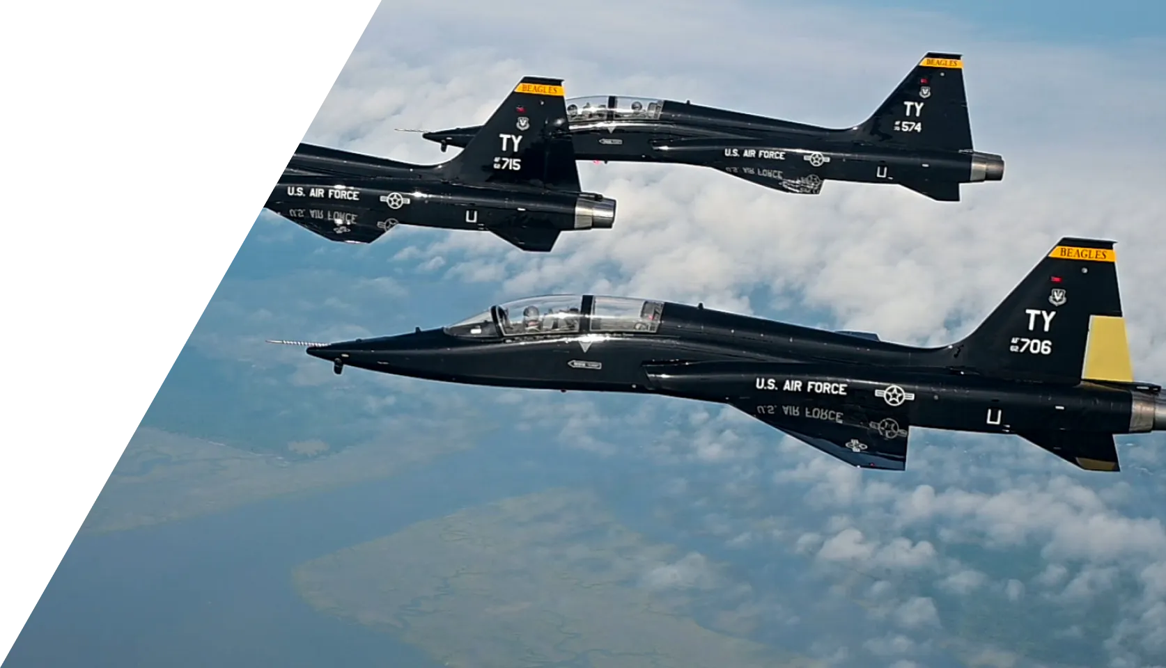 Three military aircraft in flight formation