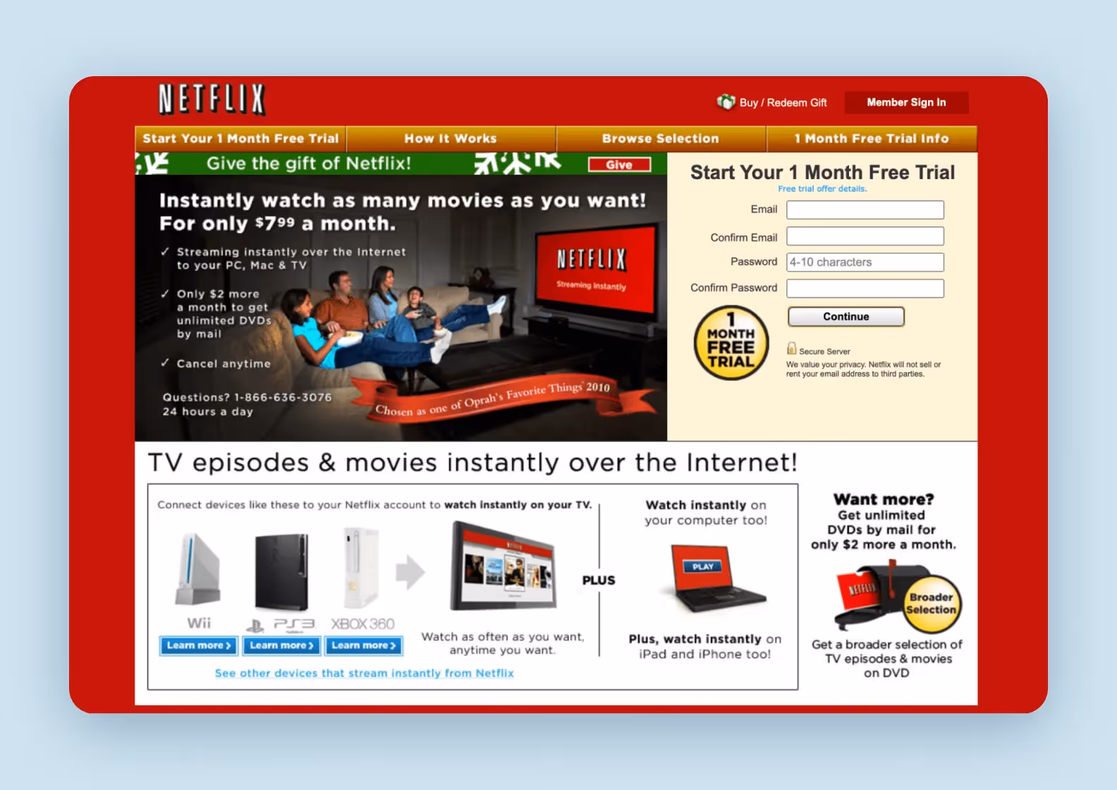 A screenshot of one of the first versions of the Netflix website