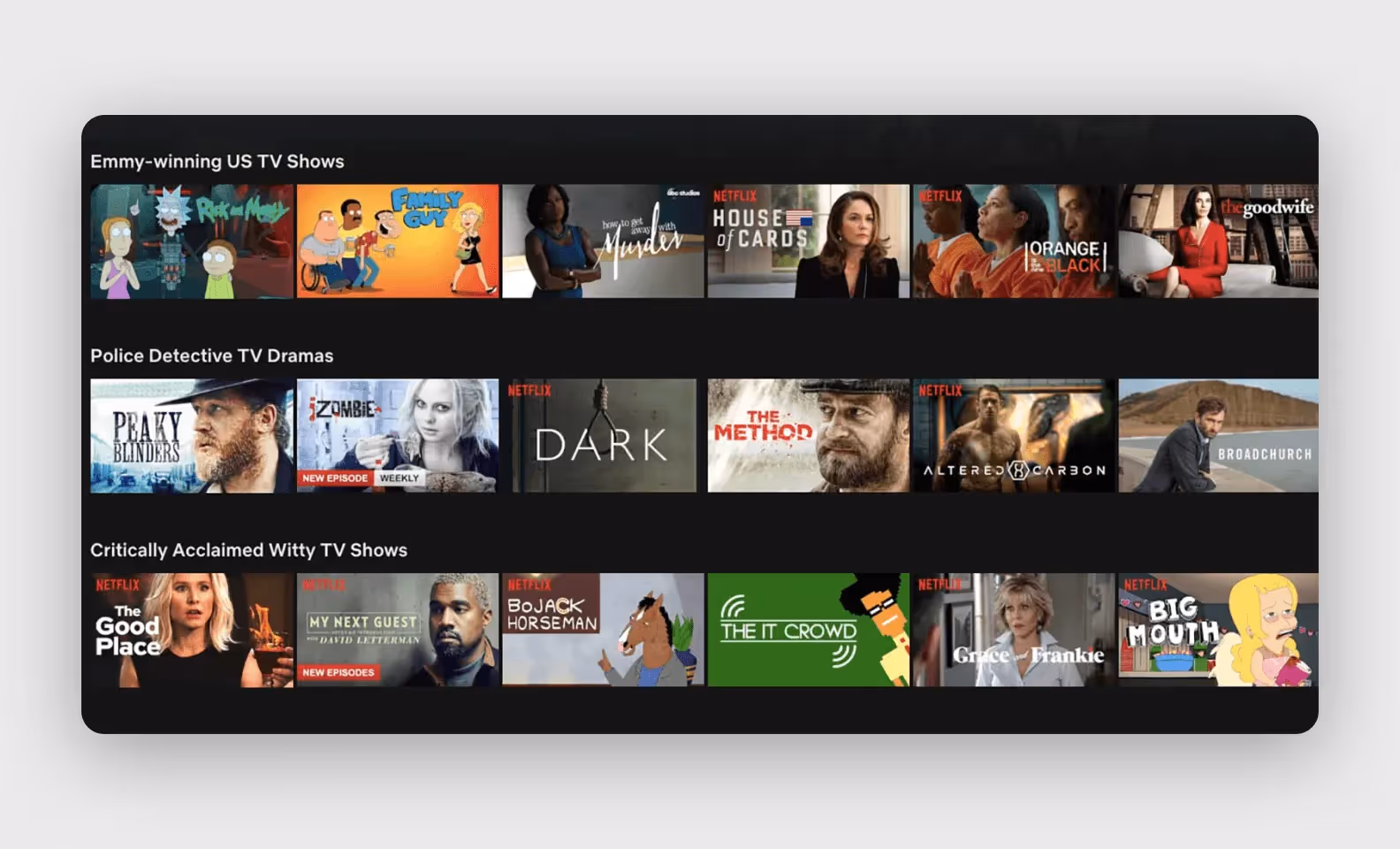 a Netflix screen that shows smart recommendations
