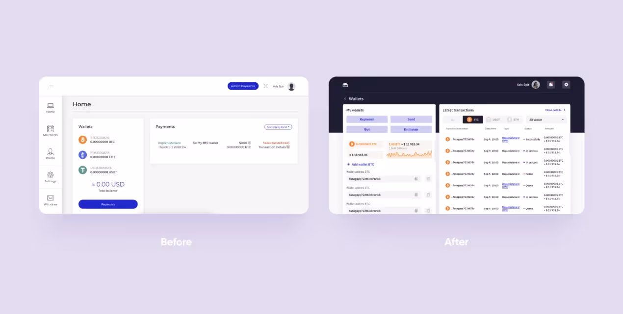 cryptocurrency wallet development: rework of the interface