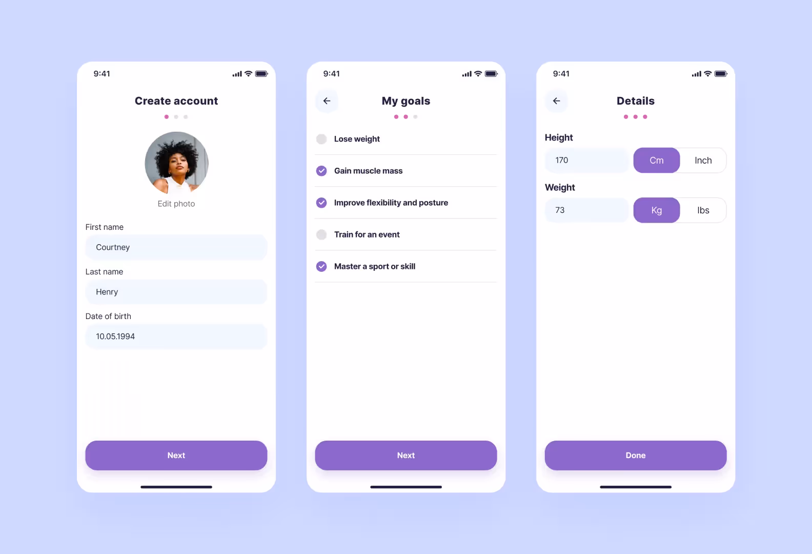  user profile in a fitness app