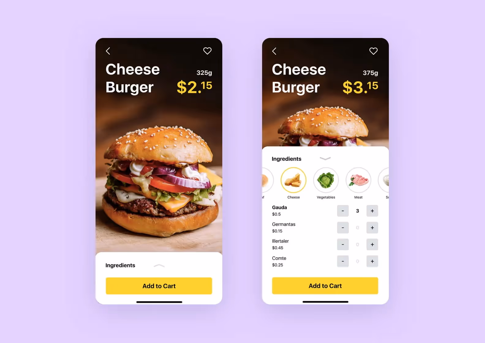 Order customization in a food delivery app.