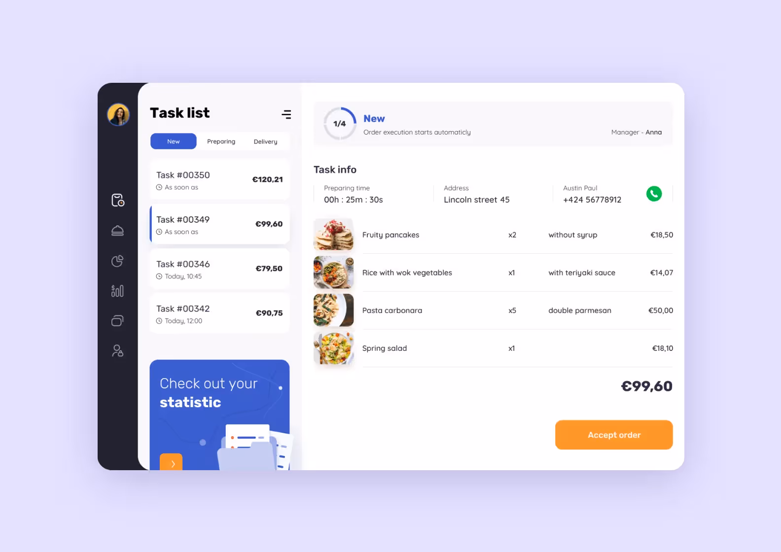 Restaurant side app screenshot