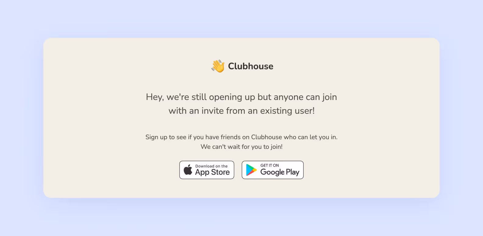 page of clubhouse.com inviting users to join the Clubhouse app