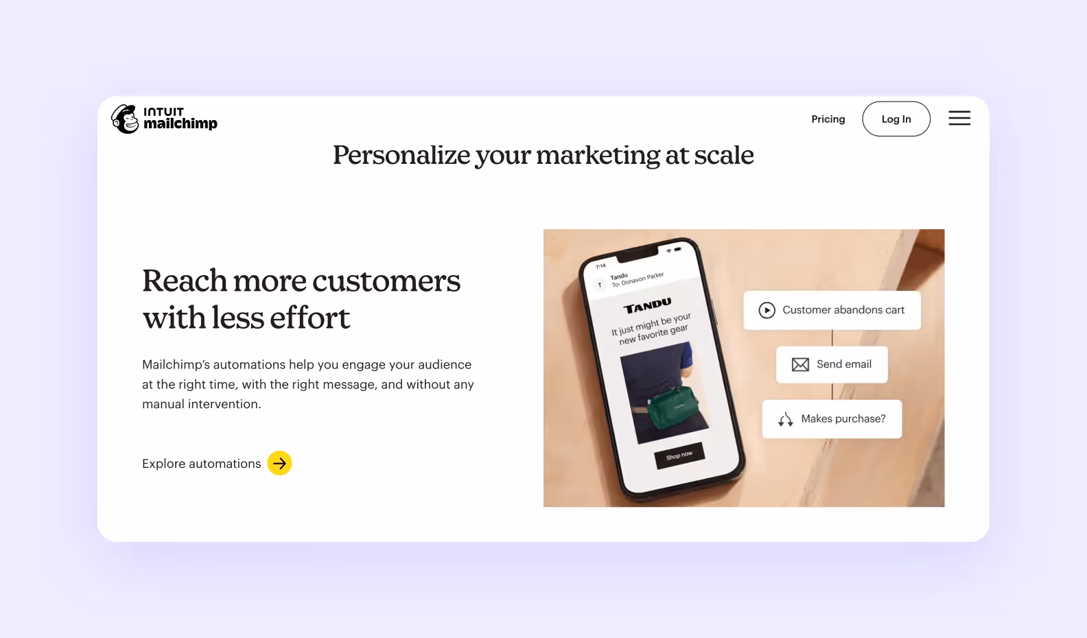 page on mailchimp.com showcasing Mailchimp’s tools for email marketing