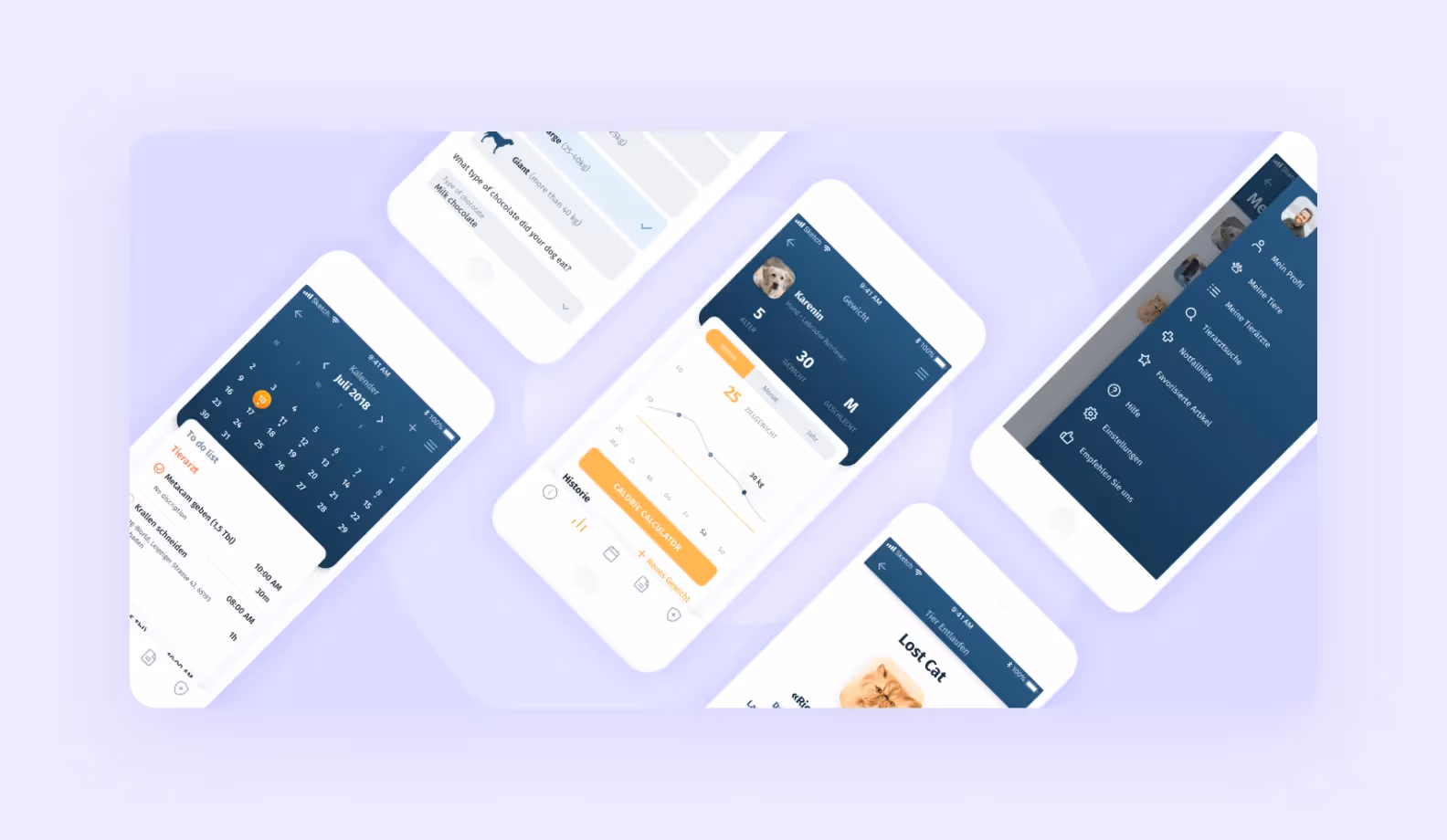 screens of the pet health tracker app Petbuddy developed by Purrweb