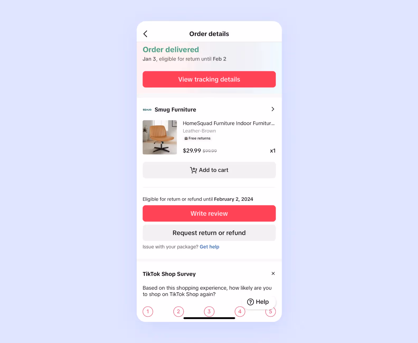 Screenshot of an order details from TikTok Shop
