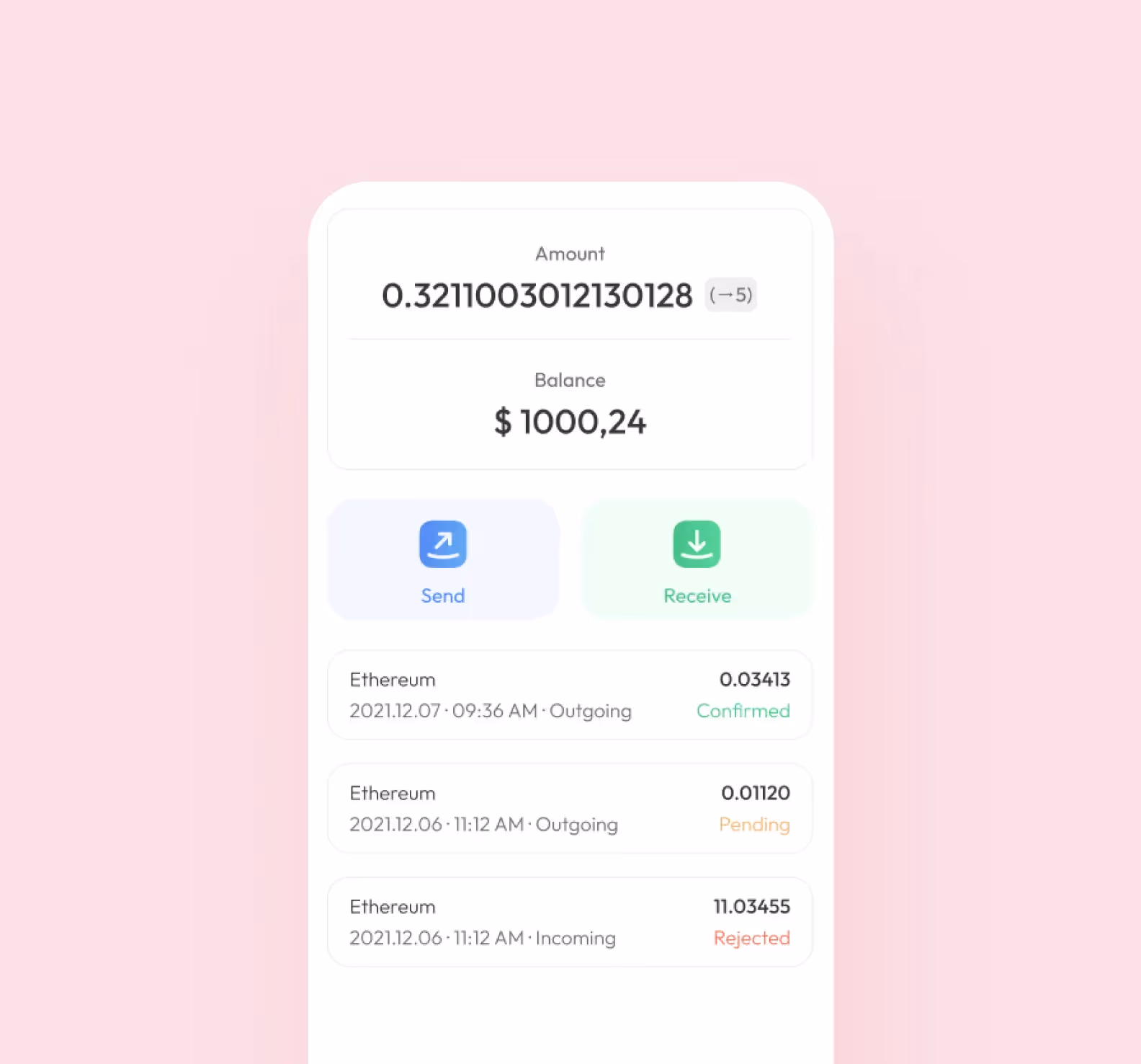 The history of transactions in the app