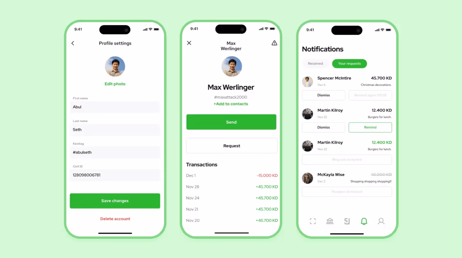 Экраны личного кабинета в финтех приложении