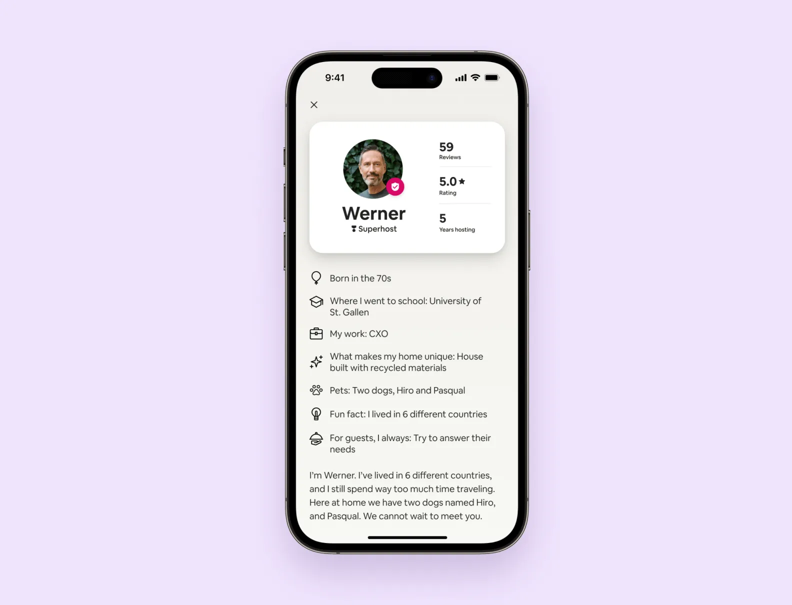 Screenshot of an Airbnb user profile screen
