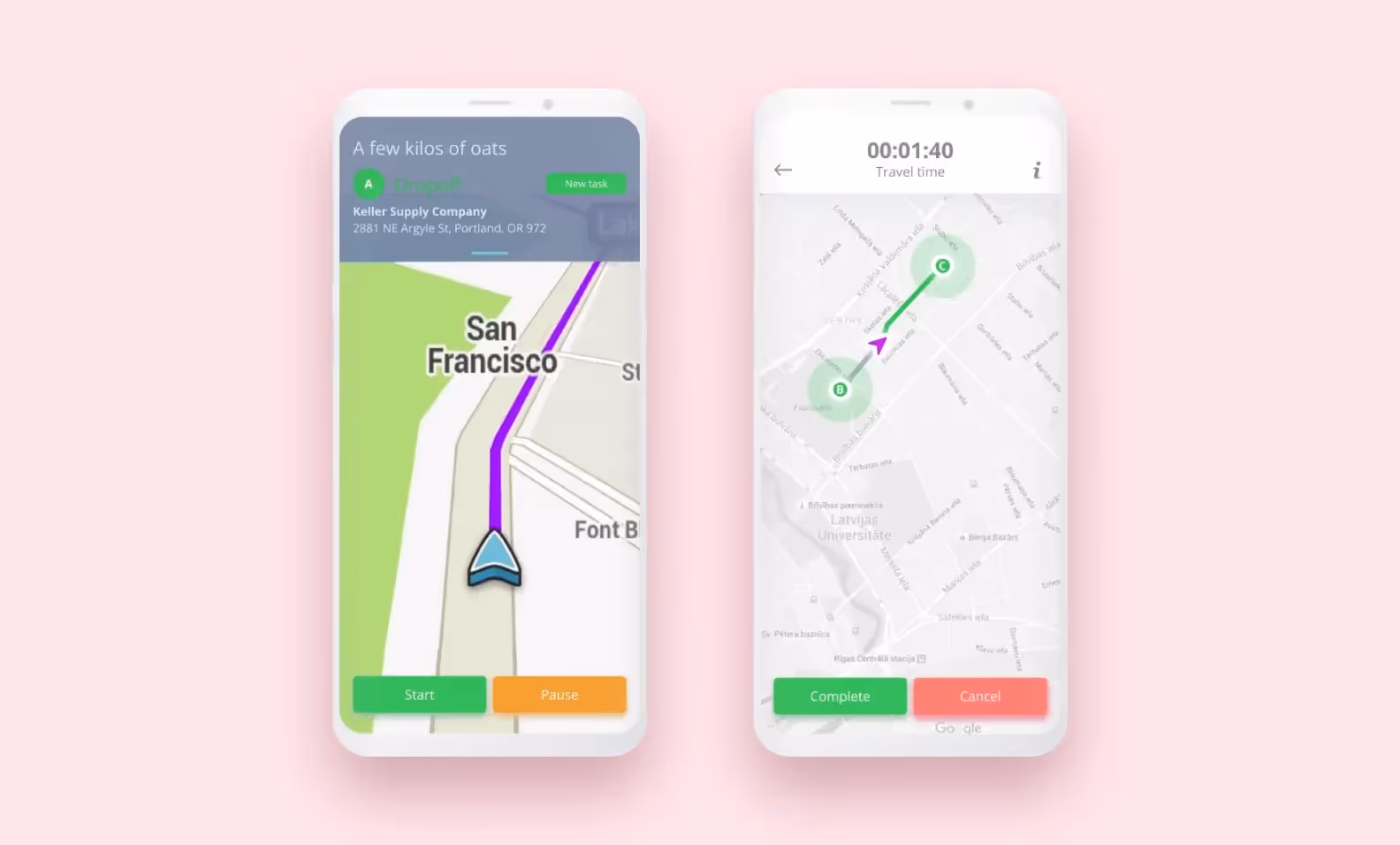 Screenshots of map interface in Cargo logistics app