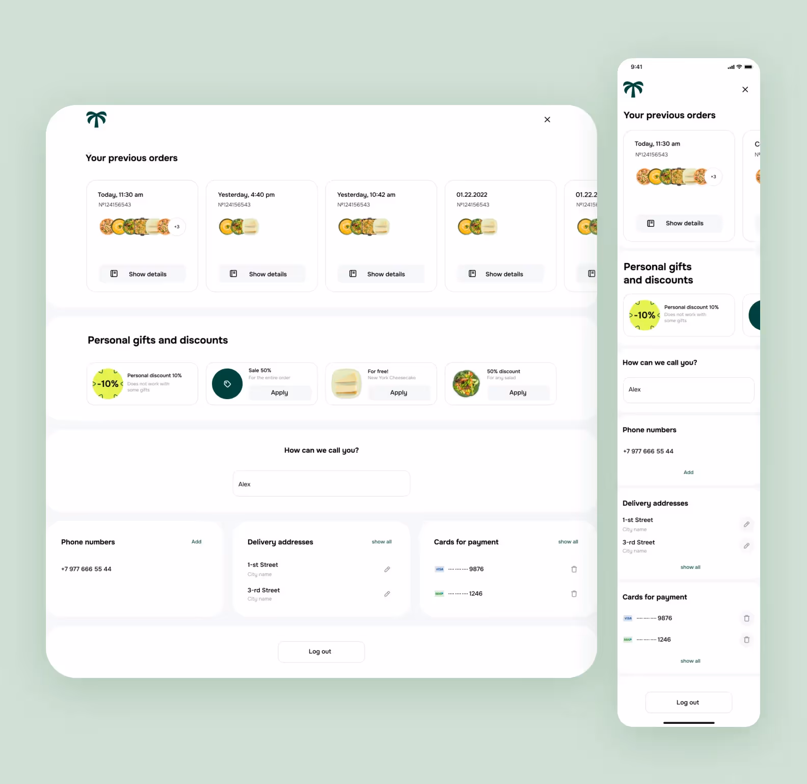 Screenshots of web and mobile app interfaces of Panam Pizza