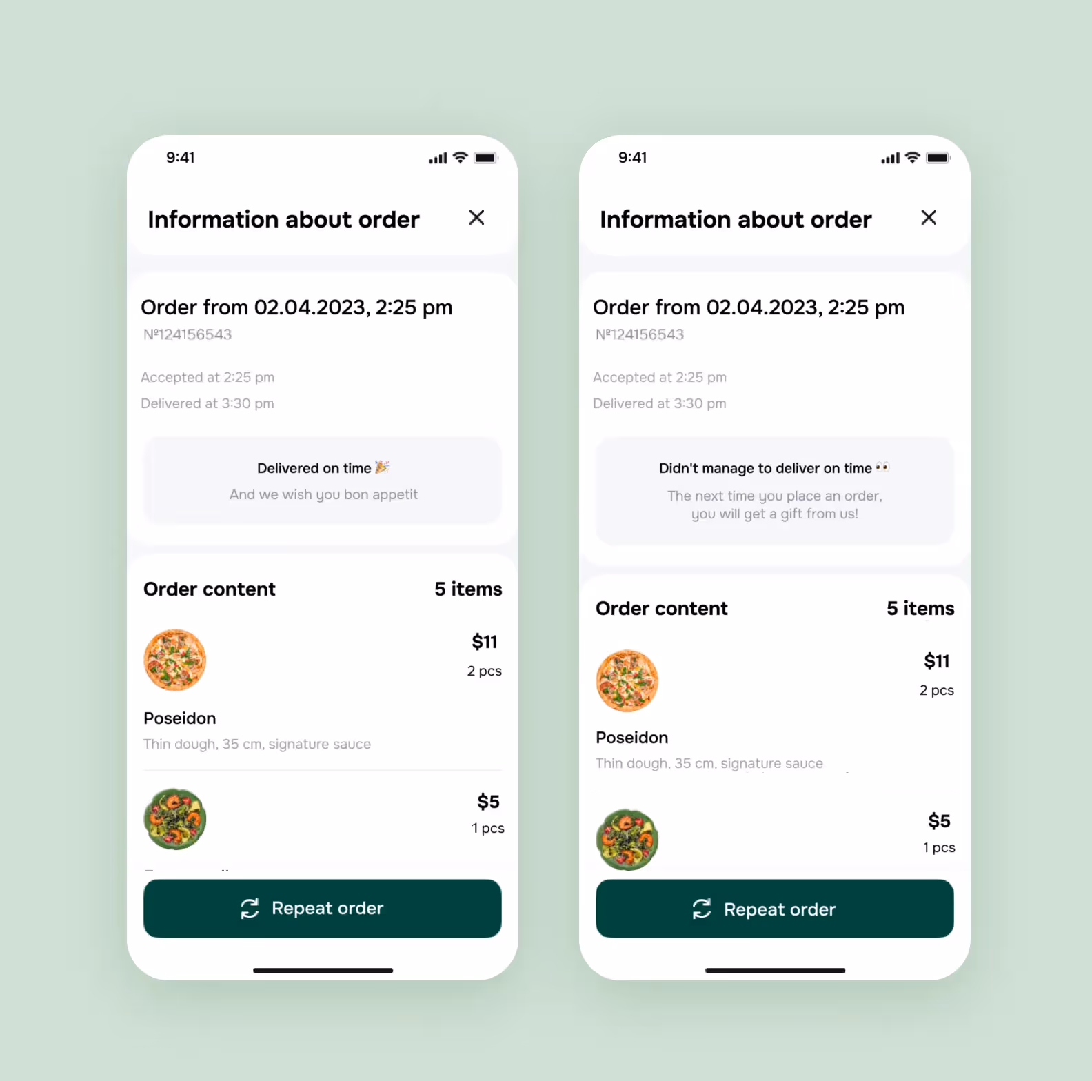 Screenshots of delivery status page in Panam Pizza app
