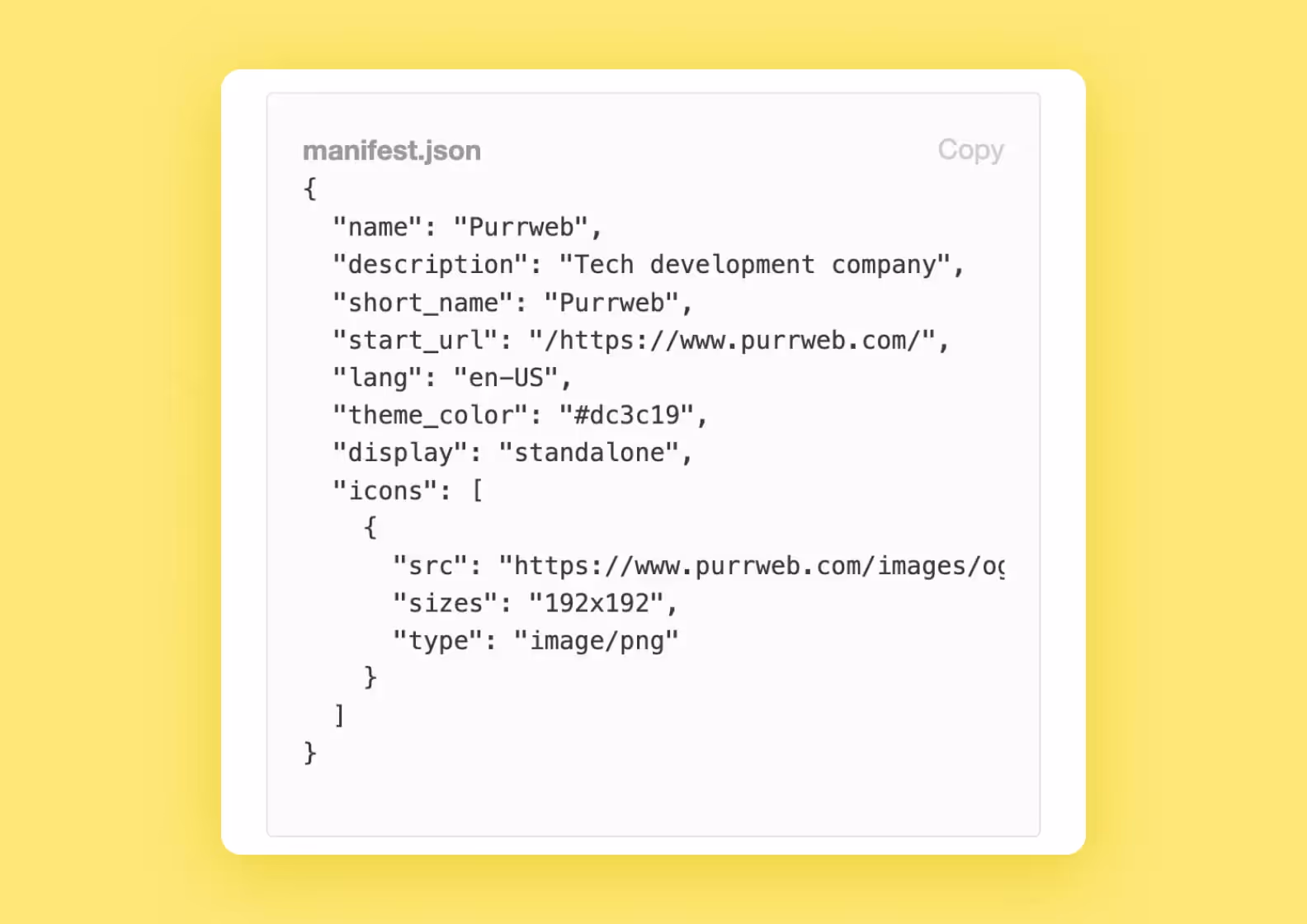 Пример манифеста для сайта purrweb.com