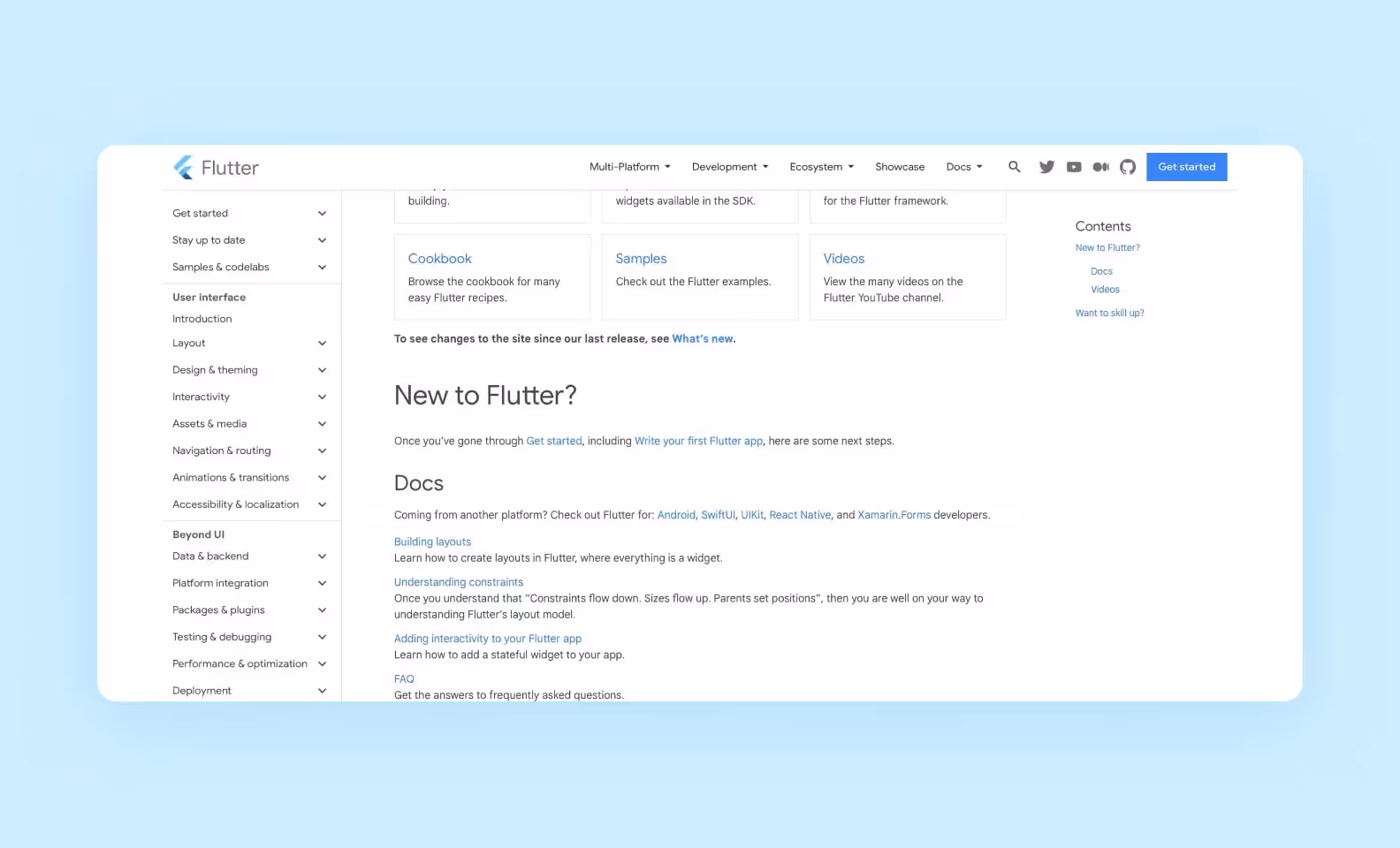 Скриншот документации по Flutter