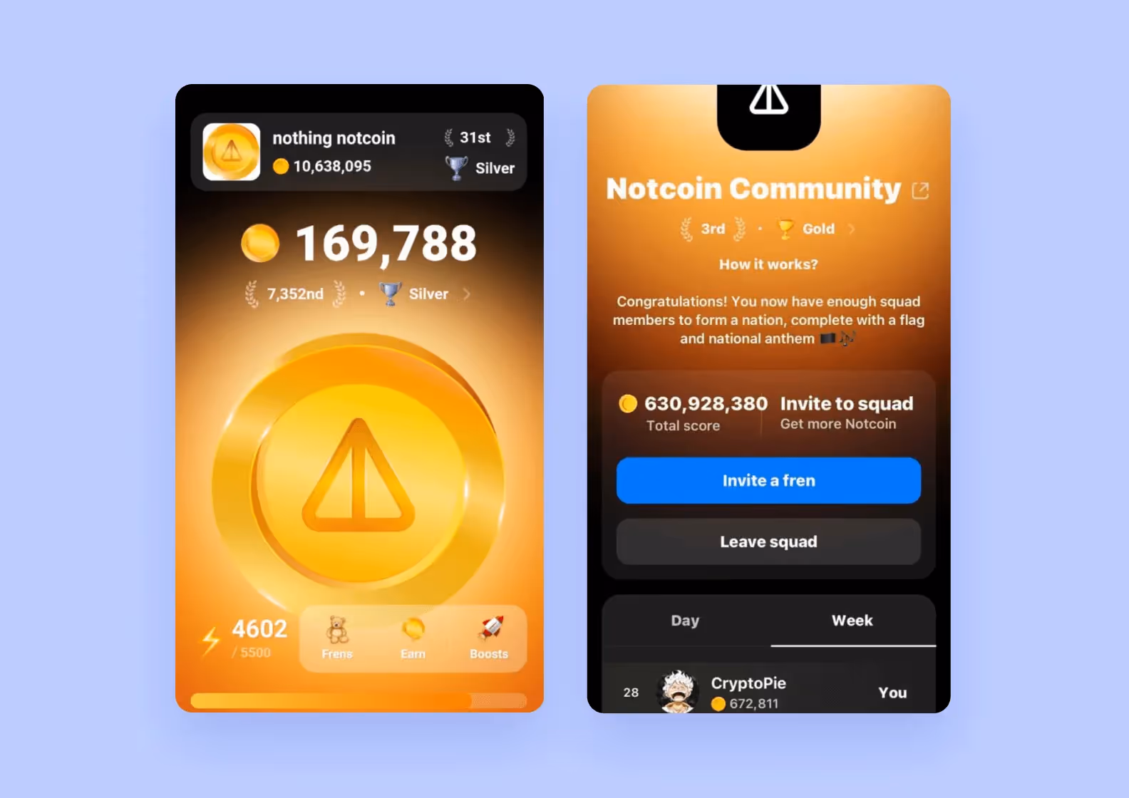 экраны крипто-приложения Notcoin в Telegram