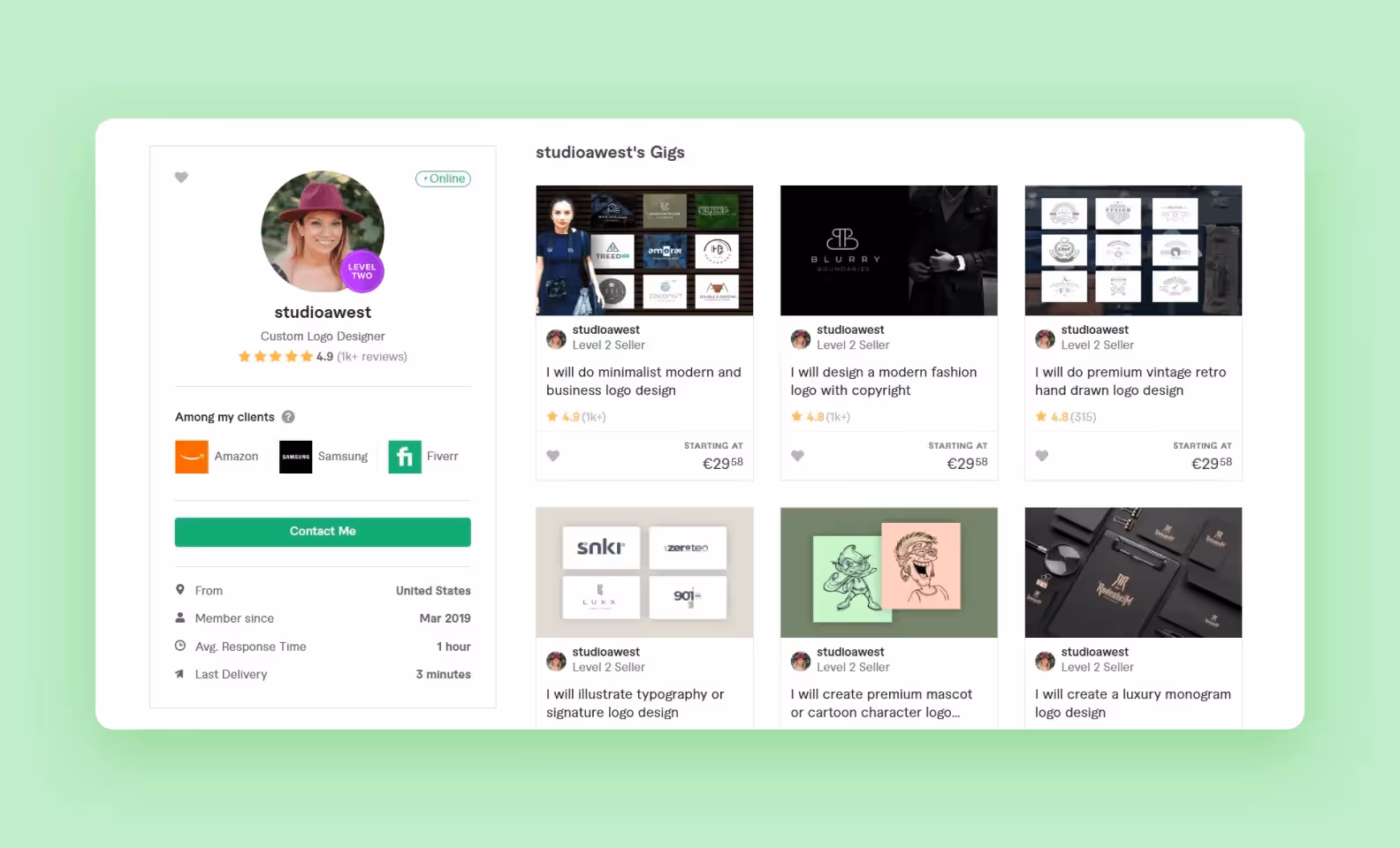 Профиль пользователя в Fiverr — скриншот