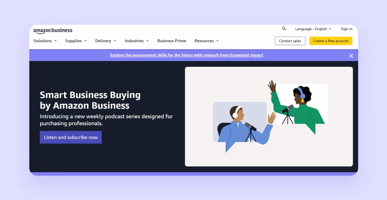 The screenshot of Amazon Business homepage