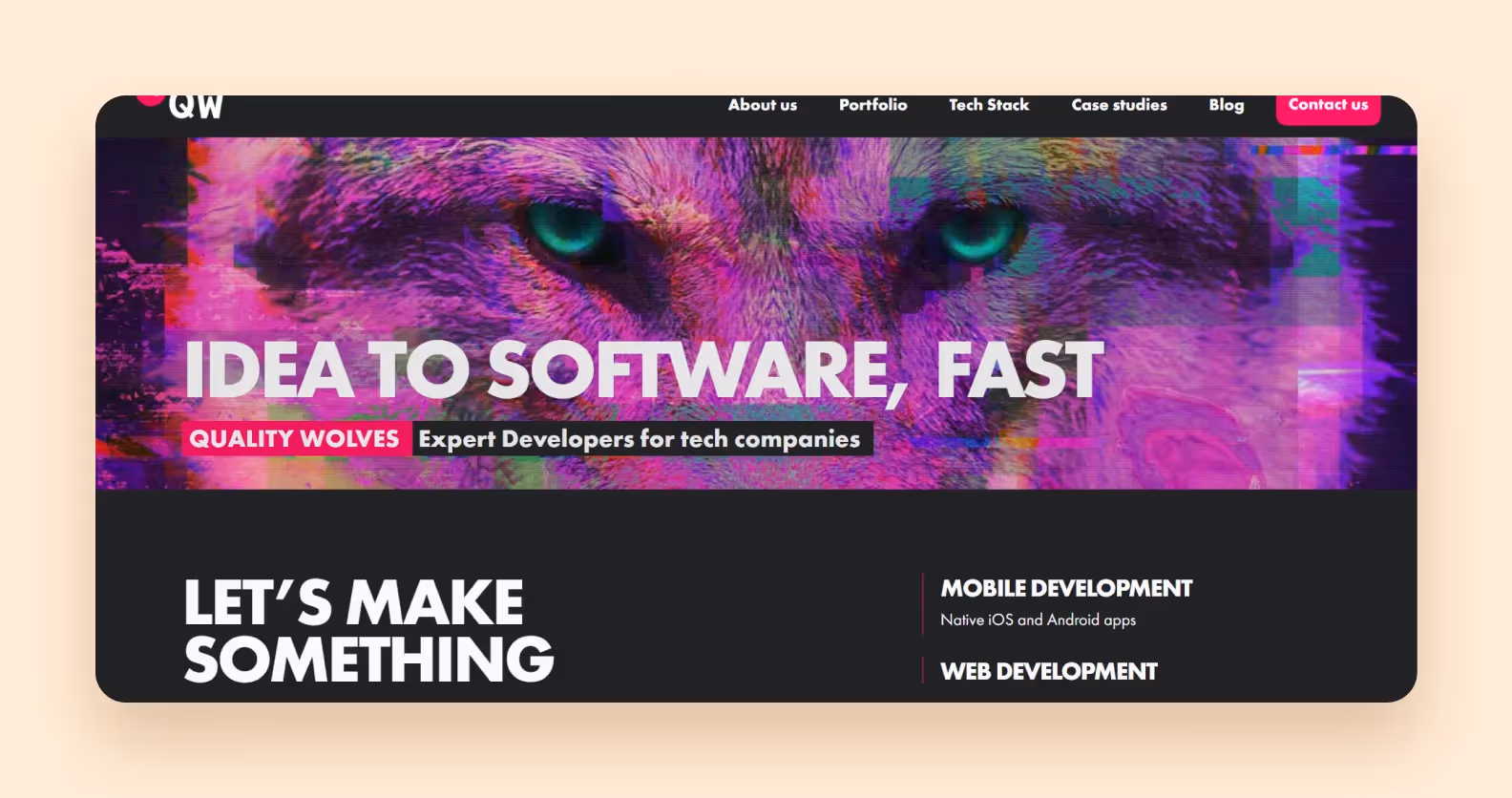 Скриншот главной страницы дизайн-агентства Quality Wolves