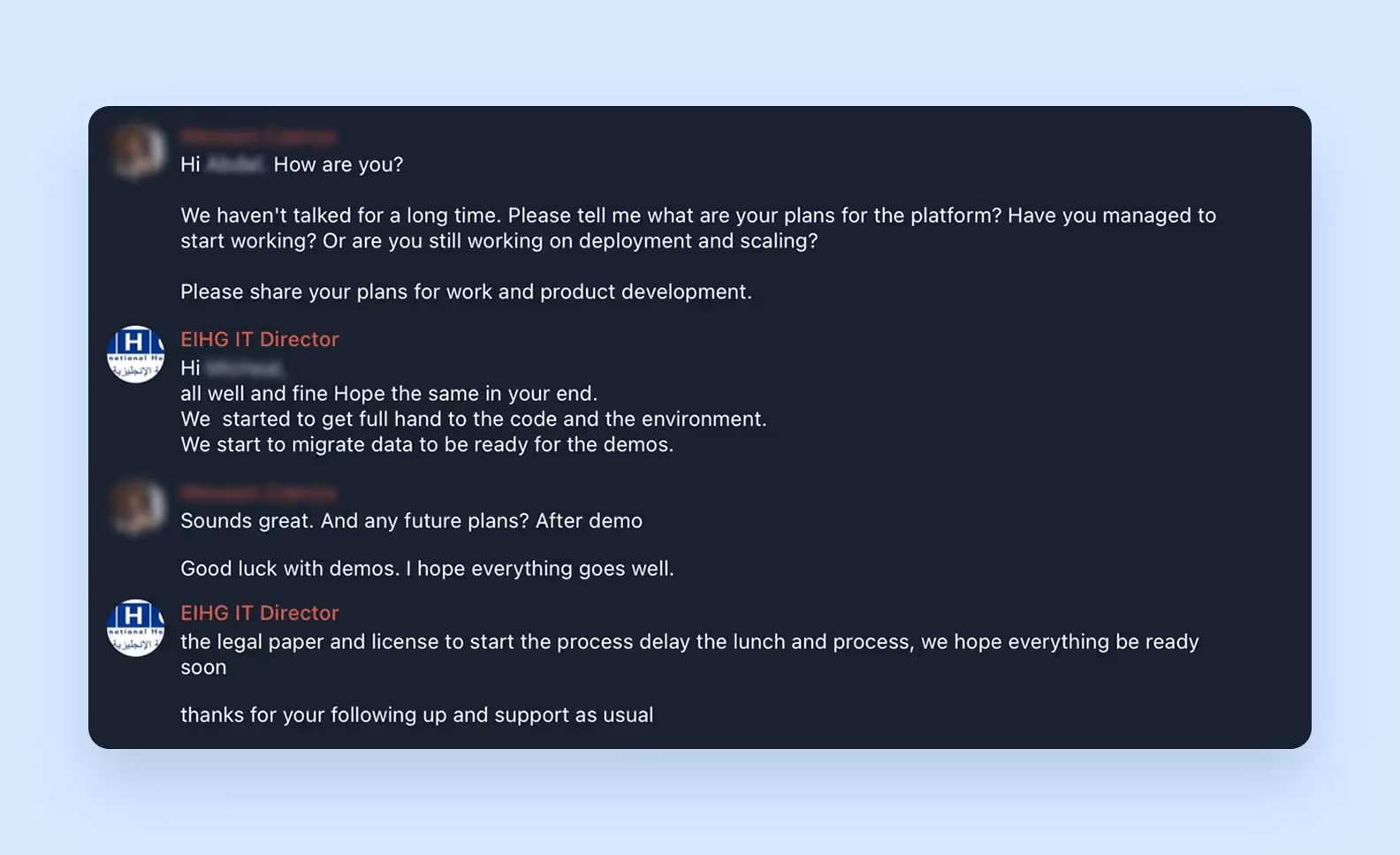 Conversation with the client