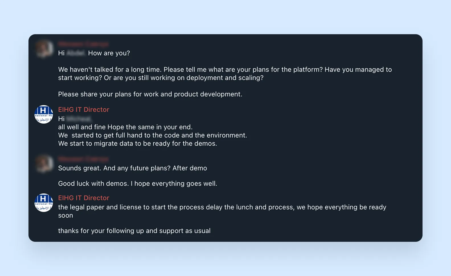 Conversation with the client