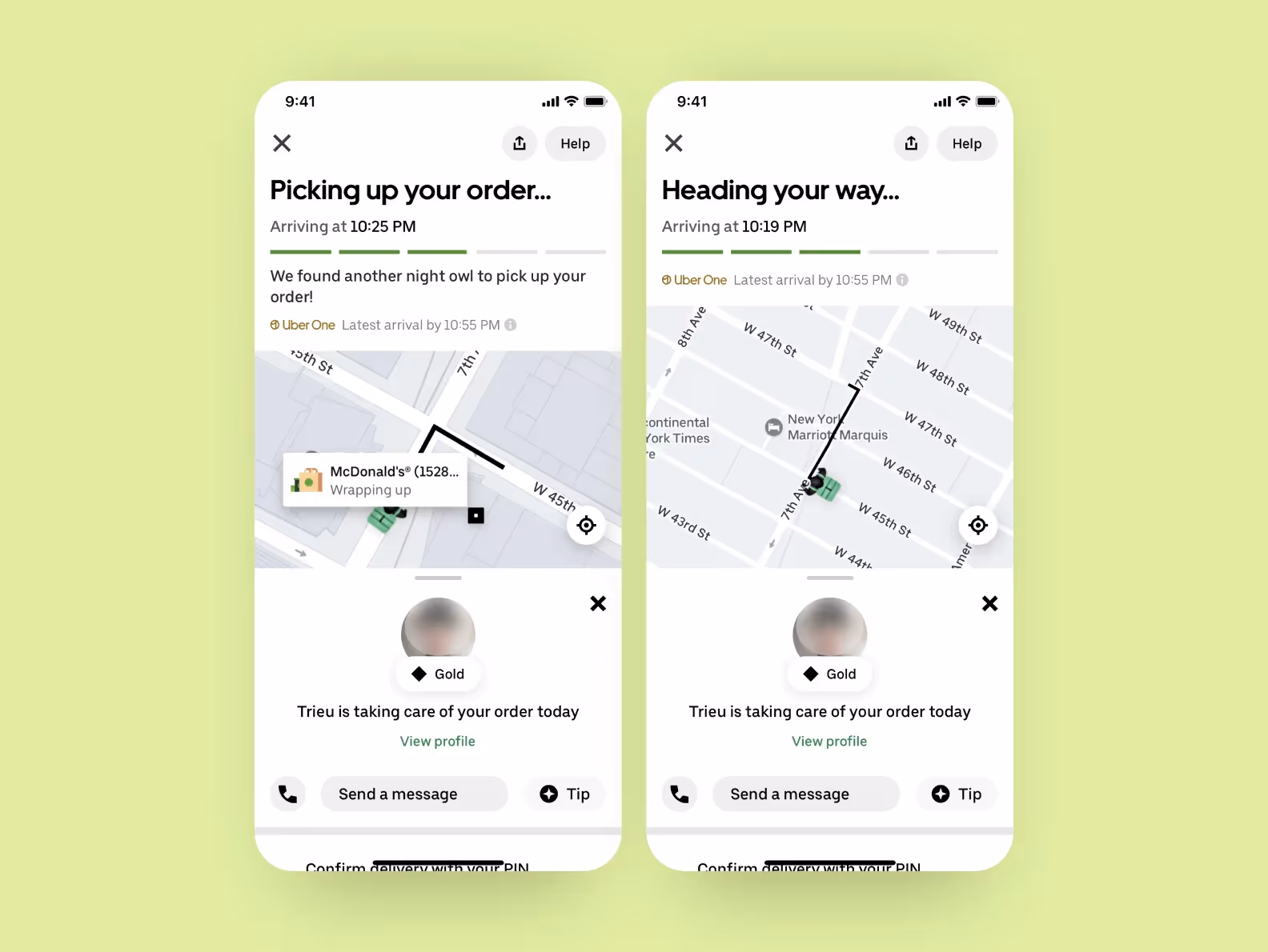 Order tracking screen