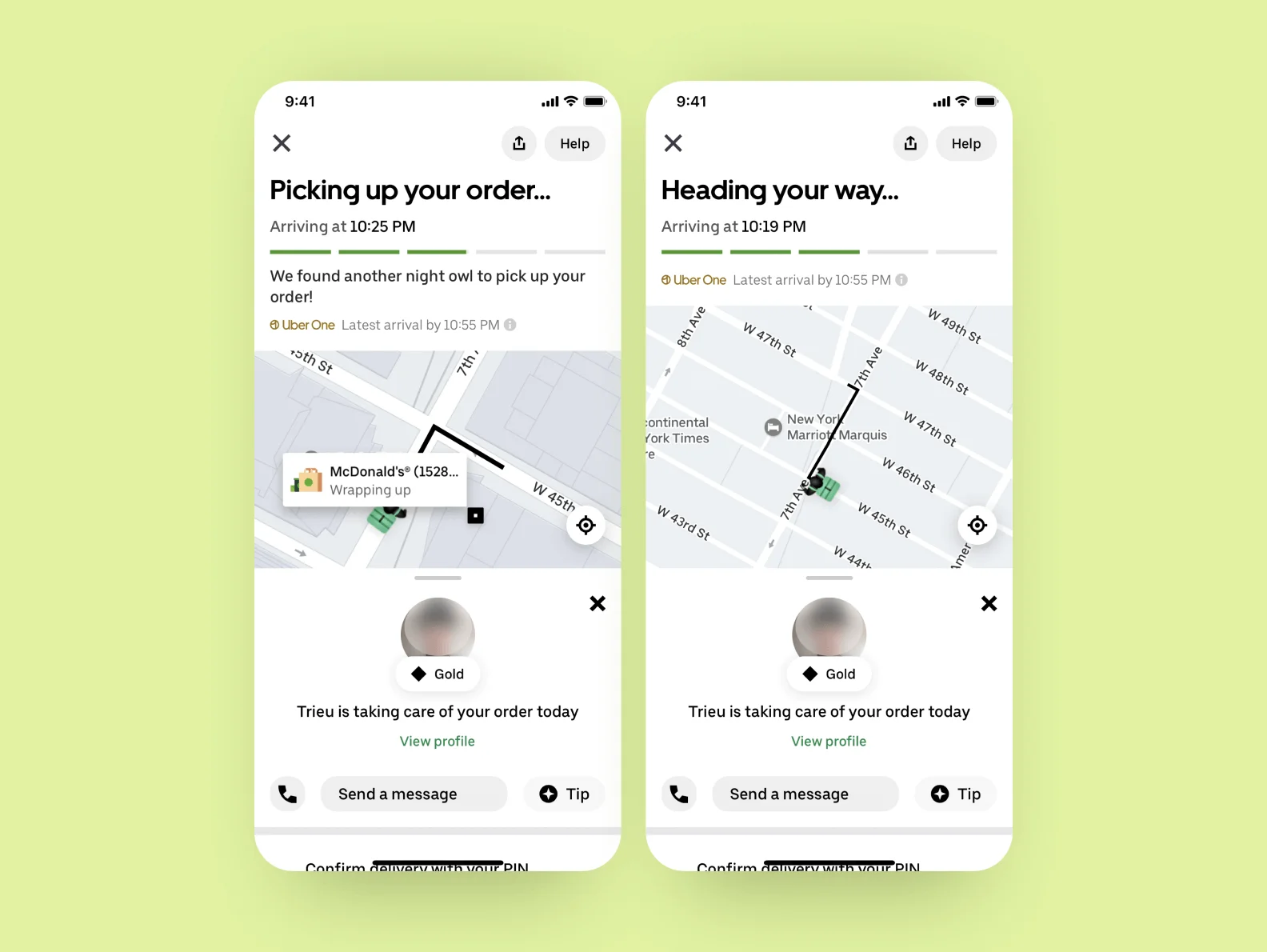 Order tracking screen