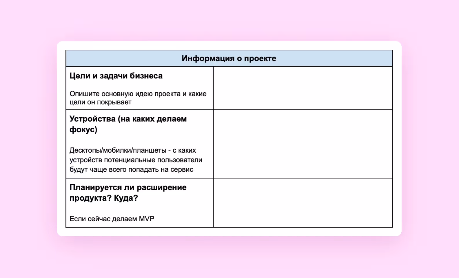 скриншот брифа, информация о проекте